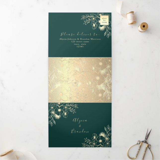 3 in 1 Emerald Green Wedding Dreifach Einladung (Außenbereich)