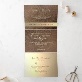 3 in 1 Wood Wedding Dreifach Einladung