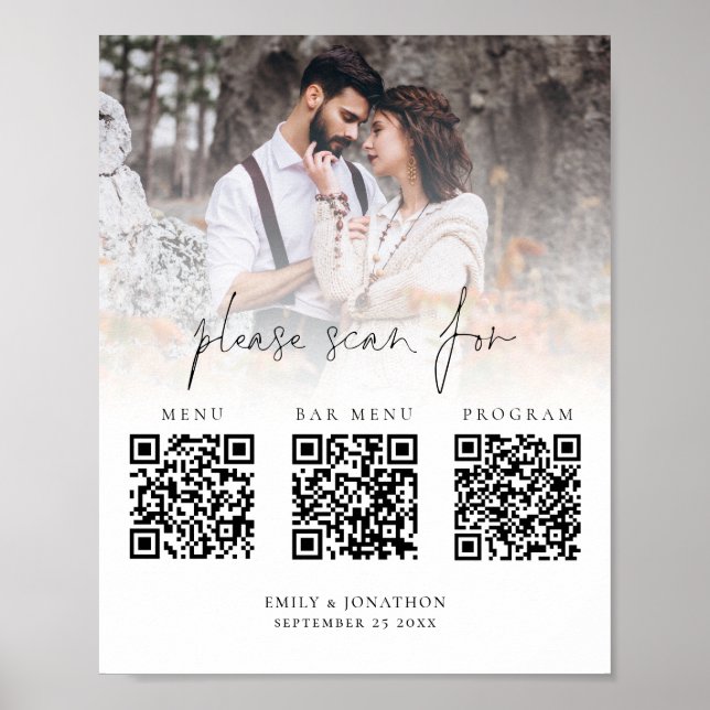 3 in Eins Qr Code Menüleiste Programm Foto Hochzei Poster (Vorne)