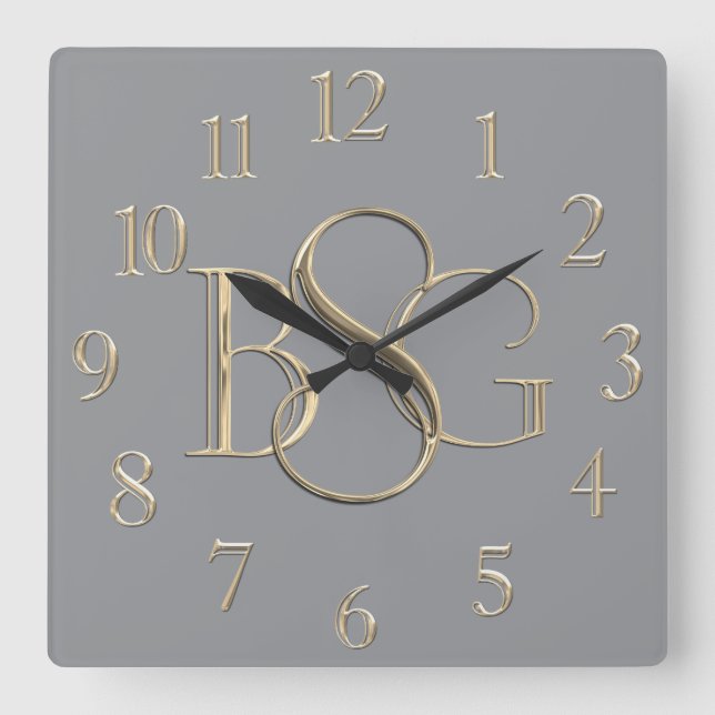 3 Initial Monogram, beliebiger Farbhintergrund Quadratische Wanduhr (Vorderseite)
