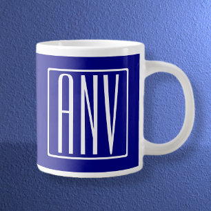 3 Initialen Monogramm Marineblau & Weiß Jumbo-Tasse