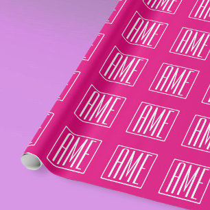 3 Initialen Monogramm Weiß auf Hot Pink Geschenkpapier