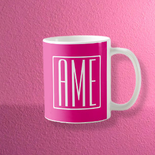 3 Initialen Monogramm Weiß auf Hot Pink Kaffeetasse