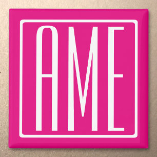 3 Initialen Monogramm Weiß auf Hot Pink Magnet