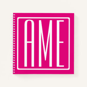 3 Initialen Monogramm Weiß auf Hot Pink Notizbuch