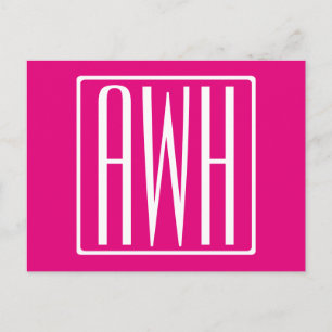 3 Initialen Monogramm Weiß auf Hot Pink Postkarte