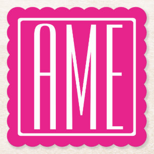 3 Initialen Monogramm   Weiß auf Hot Pink Untersetzer