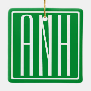 3 Initialmonogramm   Grün/Weiß Keramikornament