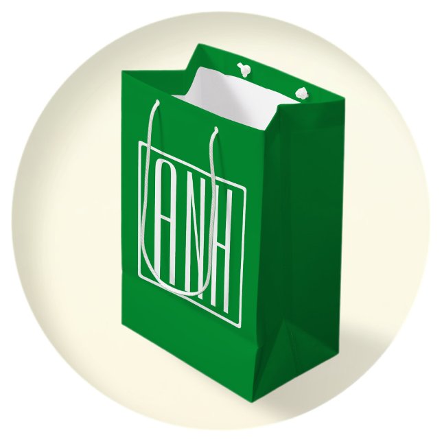 3 Initialmonogramm | Grün/Weiß Mittlere Geschenktüte (Von Creator hochgeladen)