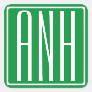 3 Initialmonogramm   Grün/Weiß Quadratischer Aufkleber