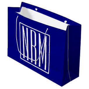 3 Initialmonogramm   Navy Blue & White Große Geschenktüte