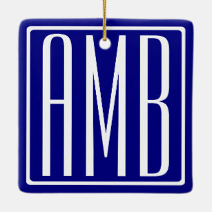 3 Initialmonogramm   Navy Blue & White Keramikornament