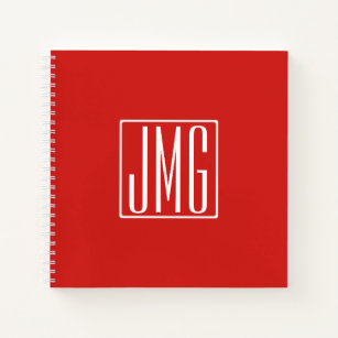 3 Initialmonogramm   Rot und Weiß (oder Farbtöne) Notizbuch