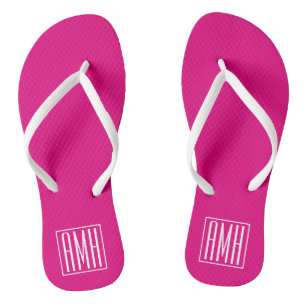 3 Initialmonogramm Weiß auf heiß rosa Flip Flops