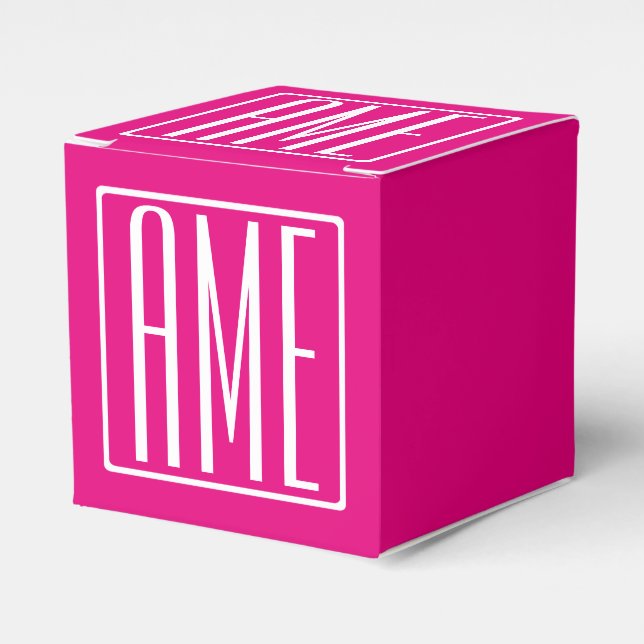 3 Initialmonogramm | Weiß auf heiß rosa Geschenkschachtel (Vorderseite)