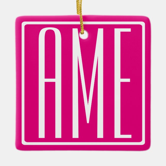 3 Initialmonogramm | Weiß auf heiß rosa Keramikornament (Vorderseite)