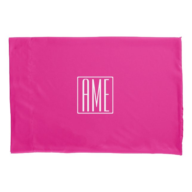3 Initialmonogramm | Weiß auf heiß rosa Kissenbezug (Vorderseite)