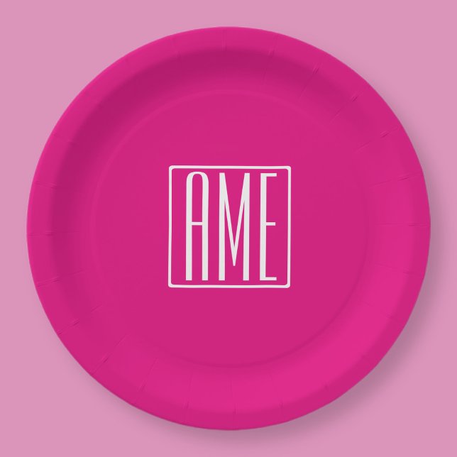 3 Initialmonogramm | Weiß auf heiß rosa Pappteller (Von Creator hochgeladen)