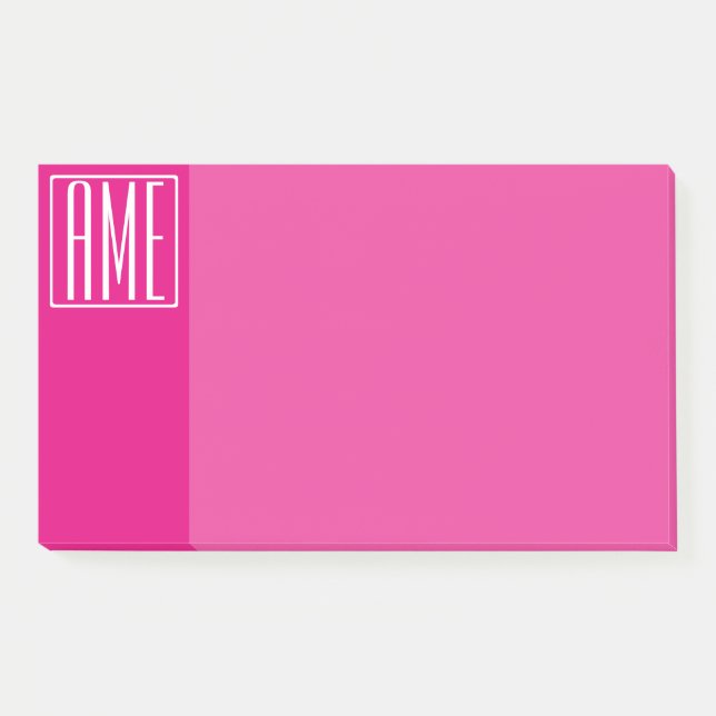 3 Initialmonogramm | Weiß auf heiß rosa Post-it Klebezettel (Vorderseite)