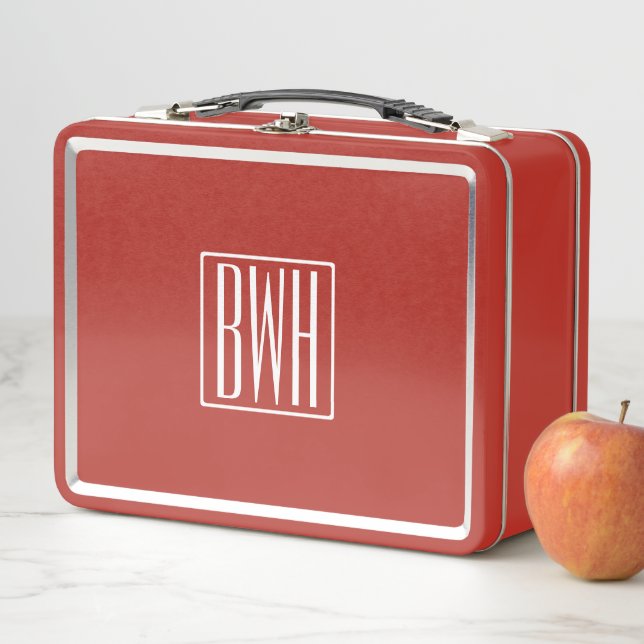 3 Initialmonogramm | weiß/rot Metall Lunch Box (Beispiel)