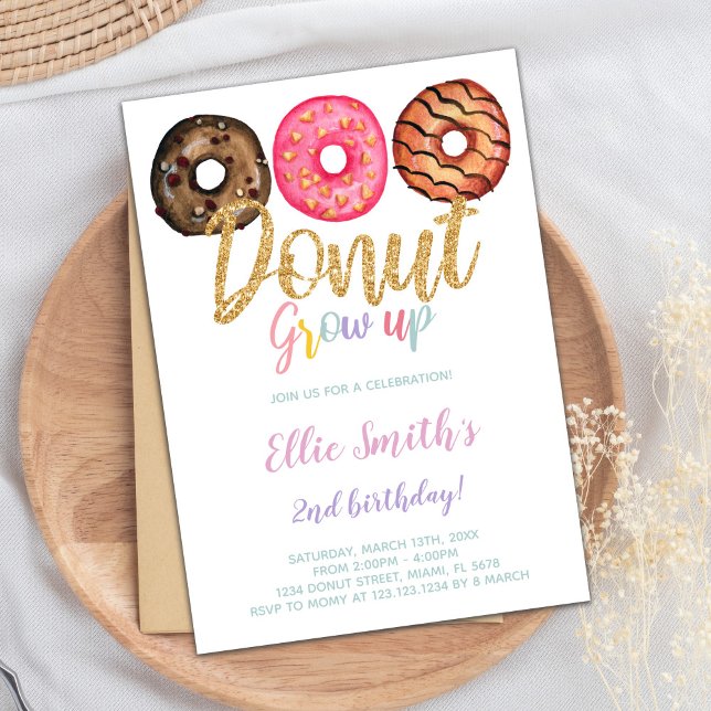 3 Invitations d'anniversaire de Donut (3 Donut Birthday Invitations)
