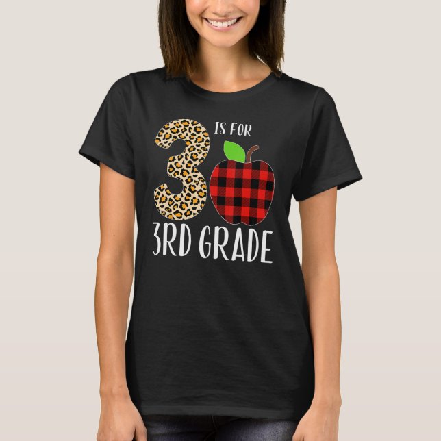 3 Is For 3rd Grade Teacher Leopard Buffalo Plaid S T-Shirt (Vorderseite)