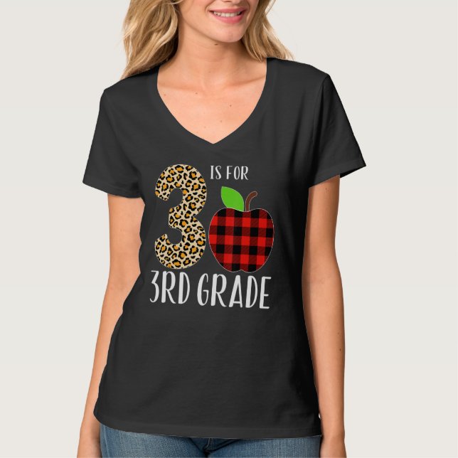 3 Is For 3rd Grade Teacher Leopard Buffalo Plaid S T-Shirt (Vorderseite)