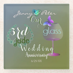 3. Jade Glass Wedding Jubiläum Glasuntersetzer