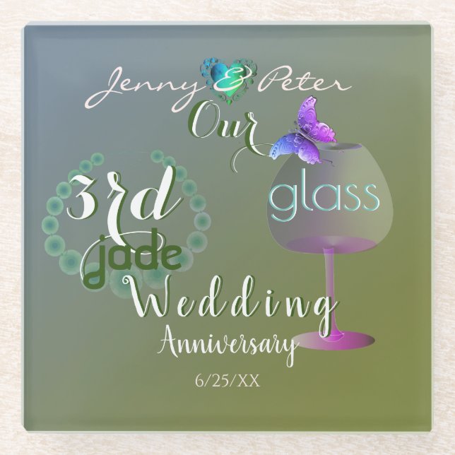 3. Jade Glass Wedding Jubiläum Glasuntersetzer (Vorderseite)