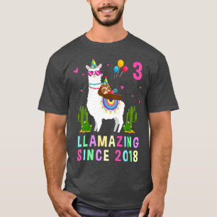 3 Jahre alt 3. Geburtstag Sloth Riding Llama Kinde T-Shirt