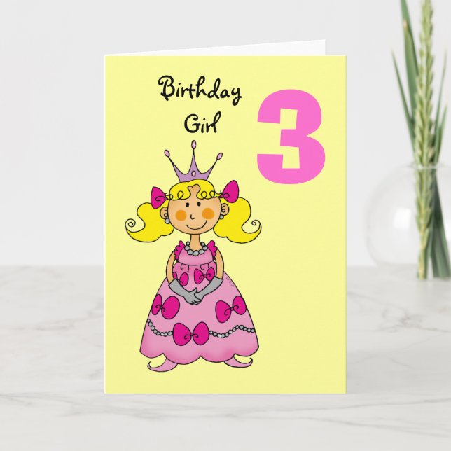 3 Jahre alte Prinzessin (blonde Haare) Karte (Vorderseite)