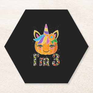 3 Jahre alter Einhorn Pumpkin Niedliches Design Ge Untersetzer