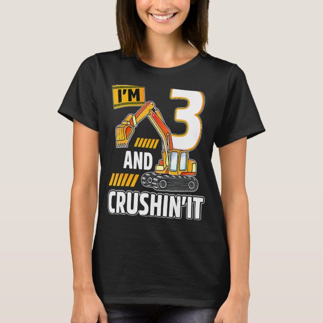 3 Jahre alter Fahrzeuge Baubagger Birthda T-Shirt (Vorderseite)