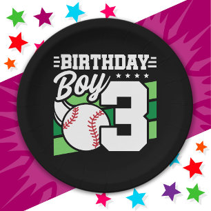 3 Jahre altes Baseball Party Thema 3. Geburtstag J Pappteller
