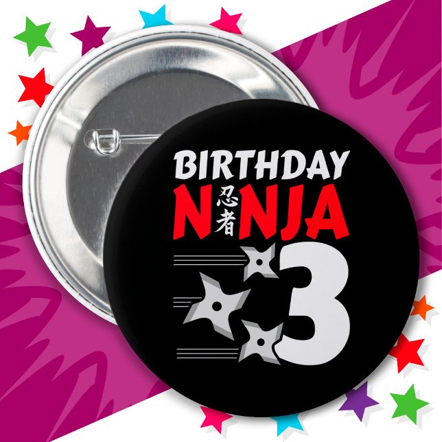 3 Jahre altes Ninja Party Sterne Kinder 3. Geburts Button (Von Creator hochgeladen)