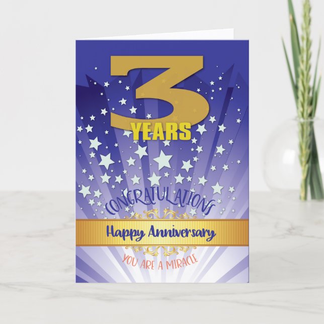 3 Jahre Erholung Jahrestag kühne Zahl Karte (Vorderseite)