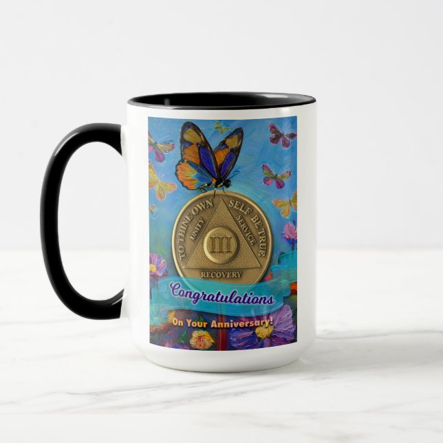 3 Jahre INDIVIDUELLE NAME OM Butterfets Blume Tasse (Links)