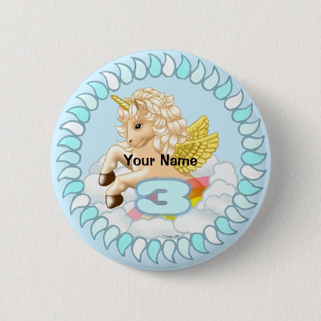 3-jähriges Einhorn-Button Button (Vorderseite)