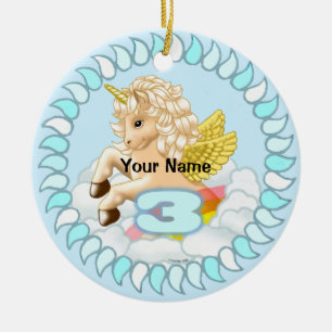 3 jähriges Geburtstags Einhorn individuelle Orname Keramik Ornament
