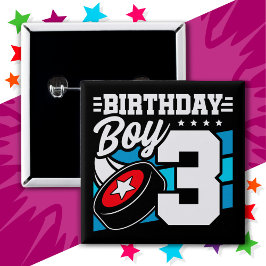3-jähriges Hockey Party Thema 3. Geburtstag Junge Button