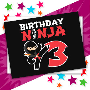 3-jähriges Karate Ninja Party Kinder 3. Geburtstag Postkarte
