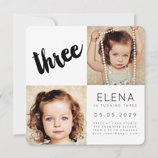 3. Jungen-Mädchen-Foto-Karte des Einladung (Vorderseite)