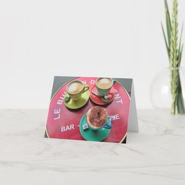 3 Kaffeetassen, Café Paris Dankeskarte (Vorderseite)