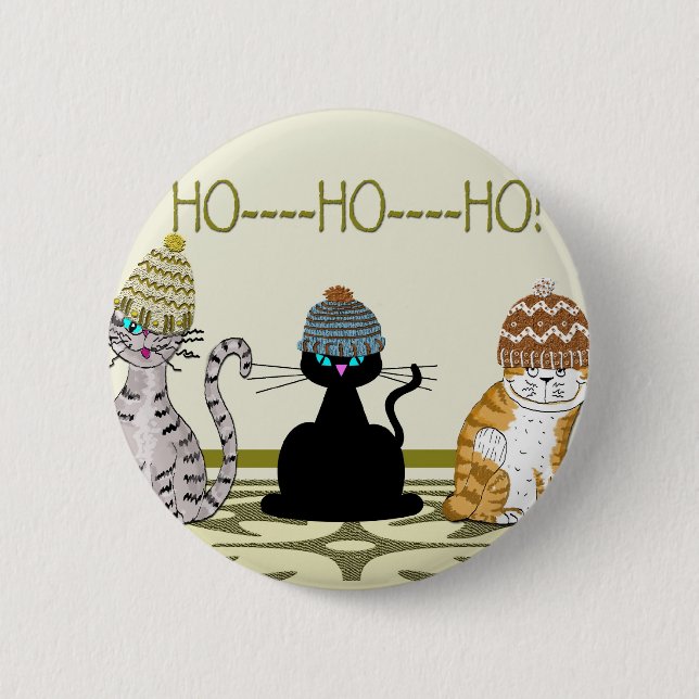 3 Katzen mit Hut-Weihnachten Button (Vorderseite)