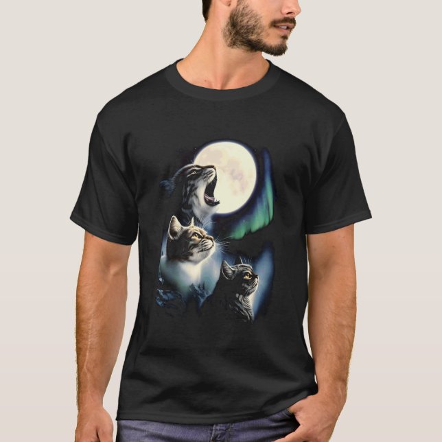 3 Katzen Mond T-Shirt (Vorderseite)