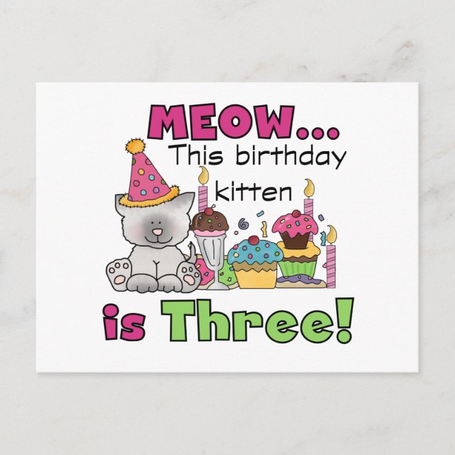 3. Kitten Geburtstag T - Shirt und Geschenke Postkarte (Vorderseite)