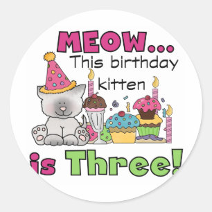 3. Kitten Geburtstag T - Shirt und Geschenke Runder Aufkleber