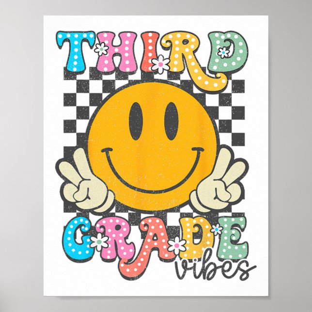 3. Klasse Vibes Retro Lächeln Gesicht Lehrer Kinde Poster (Vorne)
