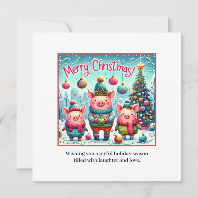 3 Kleine Weihnachtsschweine Feiertagskarte (Vorderseite)