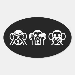 3 kluge Affen Emoji Ovaler Aufkleber